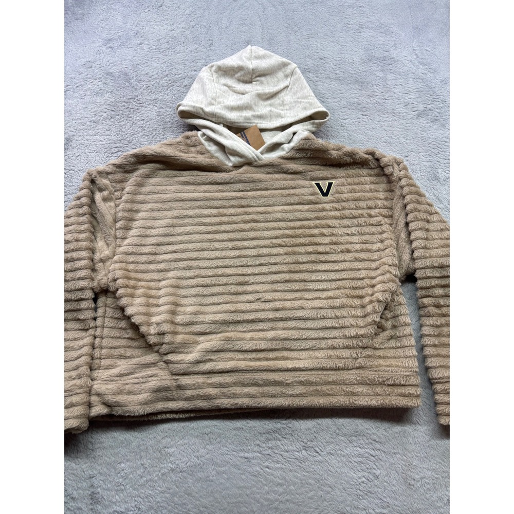 NCAA Vanderbilt Commodores Rivalry Threads Faux Fur Ribbed Hoodie Tan Women L